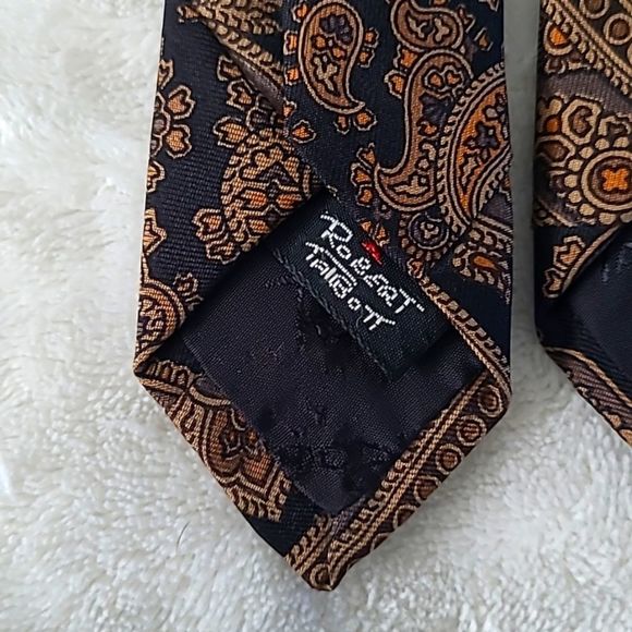 Vintage Robert Talbott Hand Sewen 100% Silk Neck Tie Paisley Brown Black Italian - Picture 6 of 13